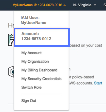 Determine the IAM user account number to fill in the Account ID field