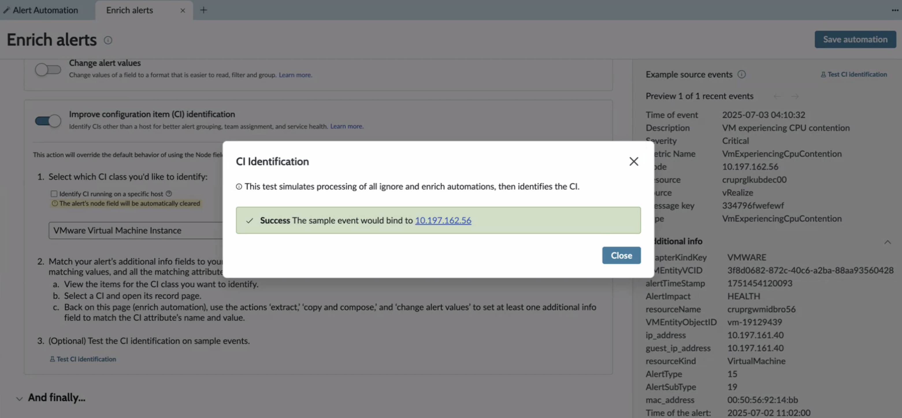 Result of testing CI identification.