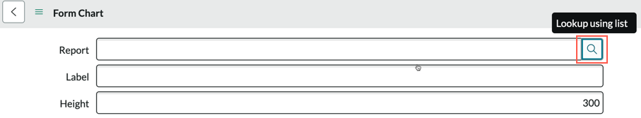 Formulário de gráfico de formulário com o ícone de pesquisa realçado