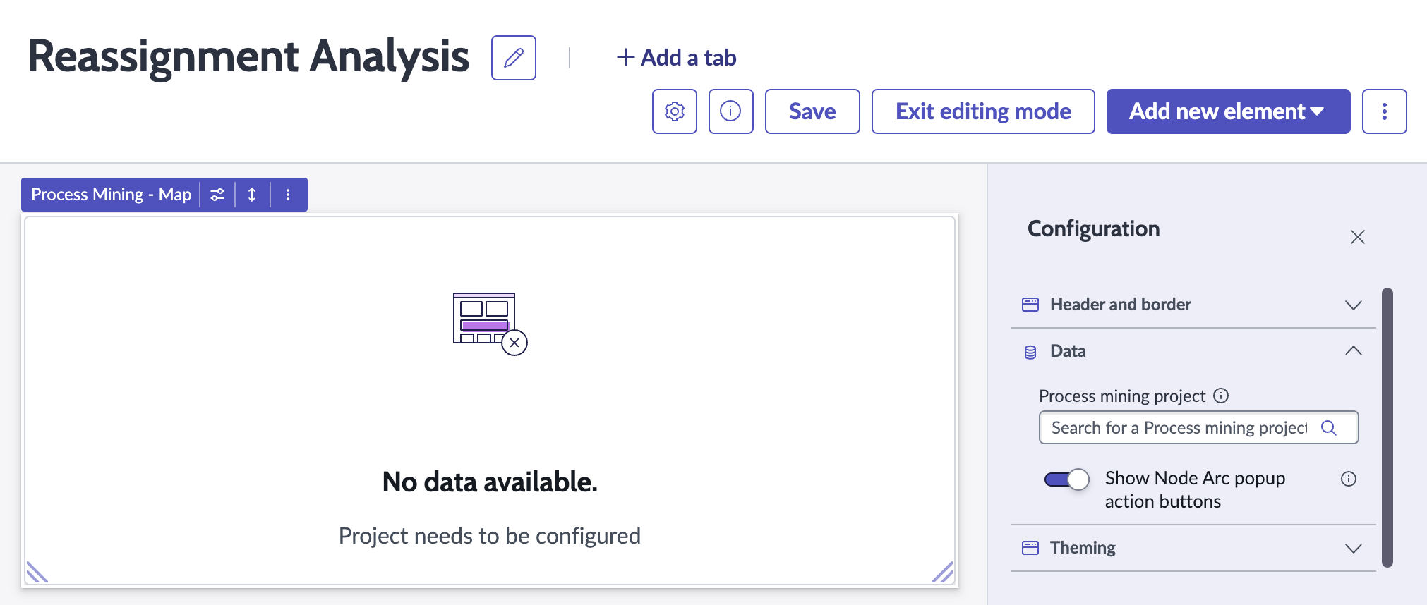 Configure o projeto de Mineração de processos