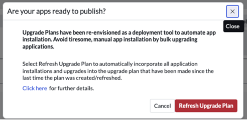 Screenshot, der die Aktualisierung des Upgrade-Plans mit deaktivierter Eigenschaft zeigt