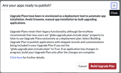 Screenshot, der die Erstellung eines Upgrade-Plans mit aktivierter Eigenschaft zeigt