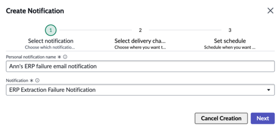 Inserir preferências de notificação no modal