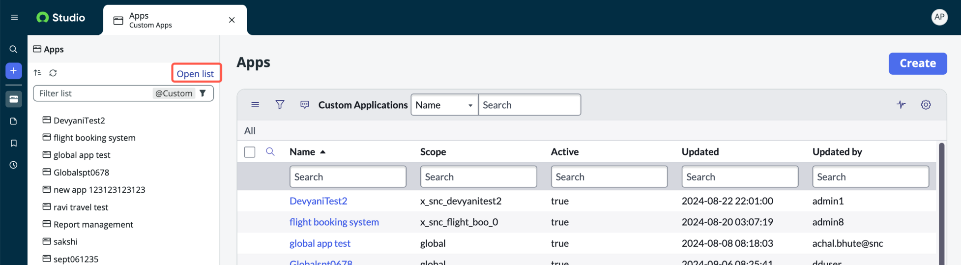Abra qualquer lista na plataforma abrindo-a no Navegador e selecionando Abrir lista.