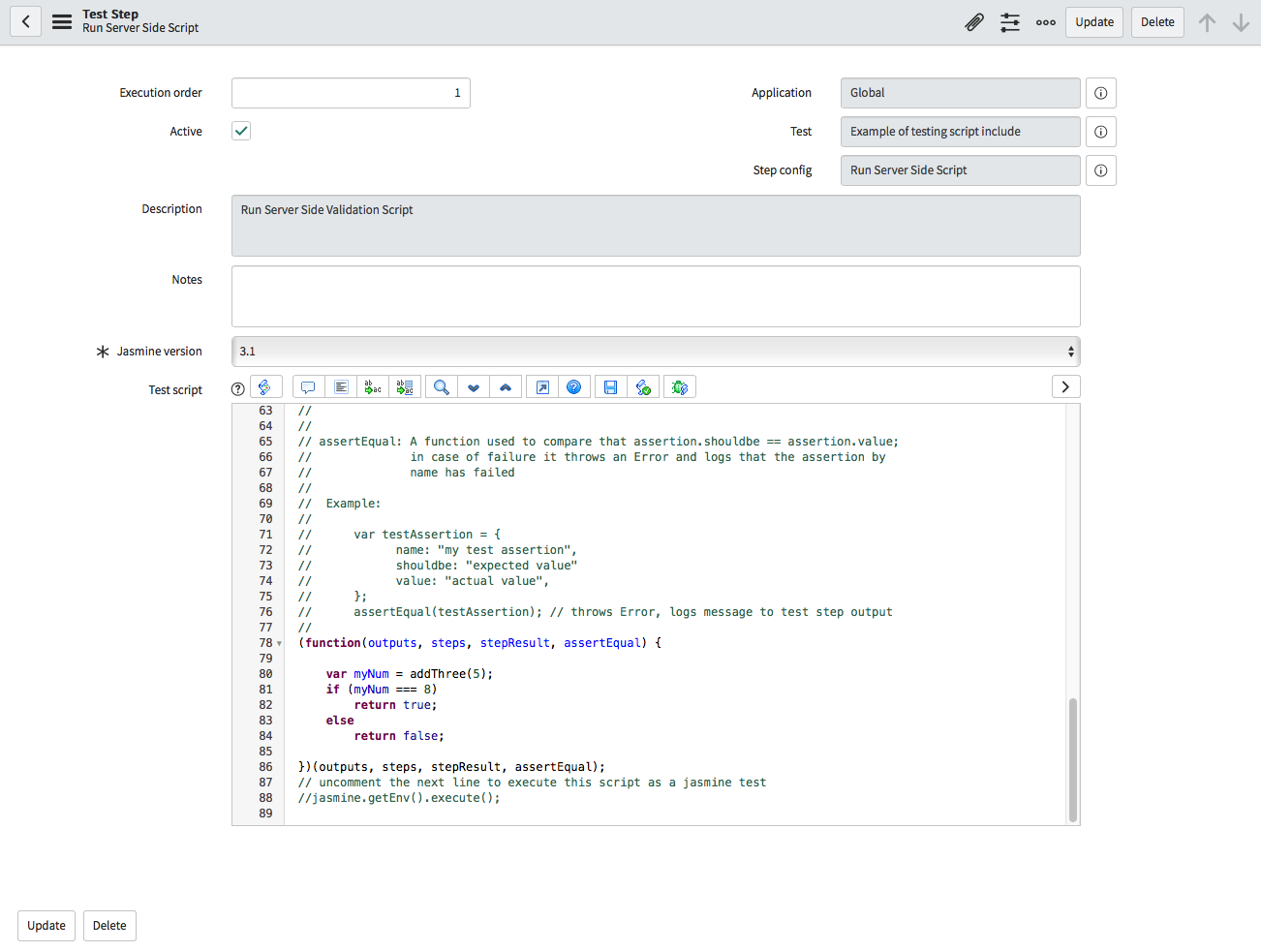 Executar etapa de teste de script do lado do servidor