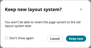 Confirme que você deseja manter o layout atualizado para sua experiência.