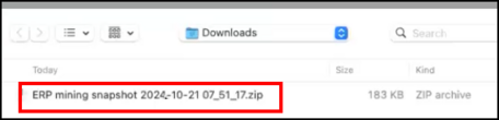 Pasta de downloads com o arquivo zip de snapshot do ERP realçado.