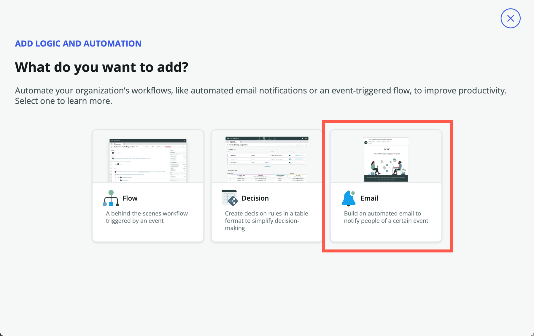 Selecione para adicionar uma notificação por e-mail