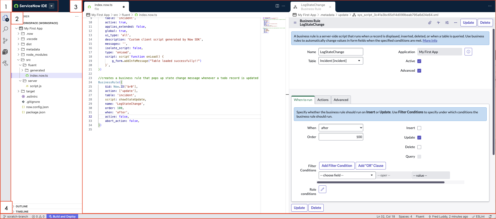 Identifique recursos no ServiceNow IDE.