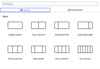 Opções básicas de layout na caixa de ferramentas.