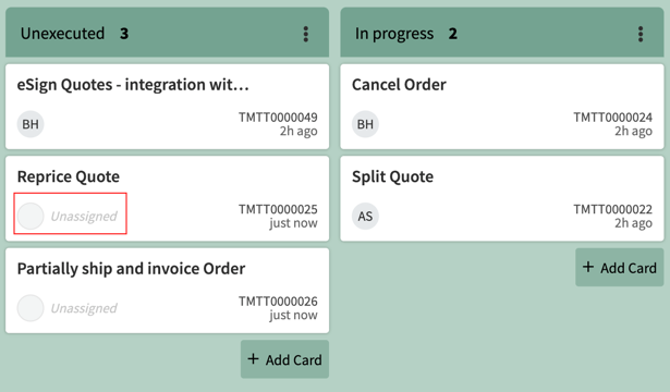 테스트 계획 시각적 작업 보드의 할당되지 않은 테스트 케이스 카드입니다.