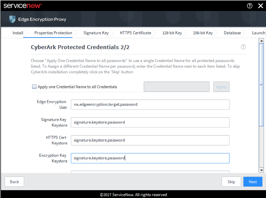 Page Informations d’identification protégées de CyberArk