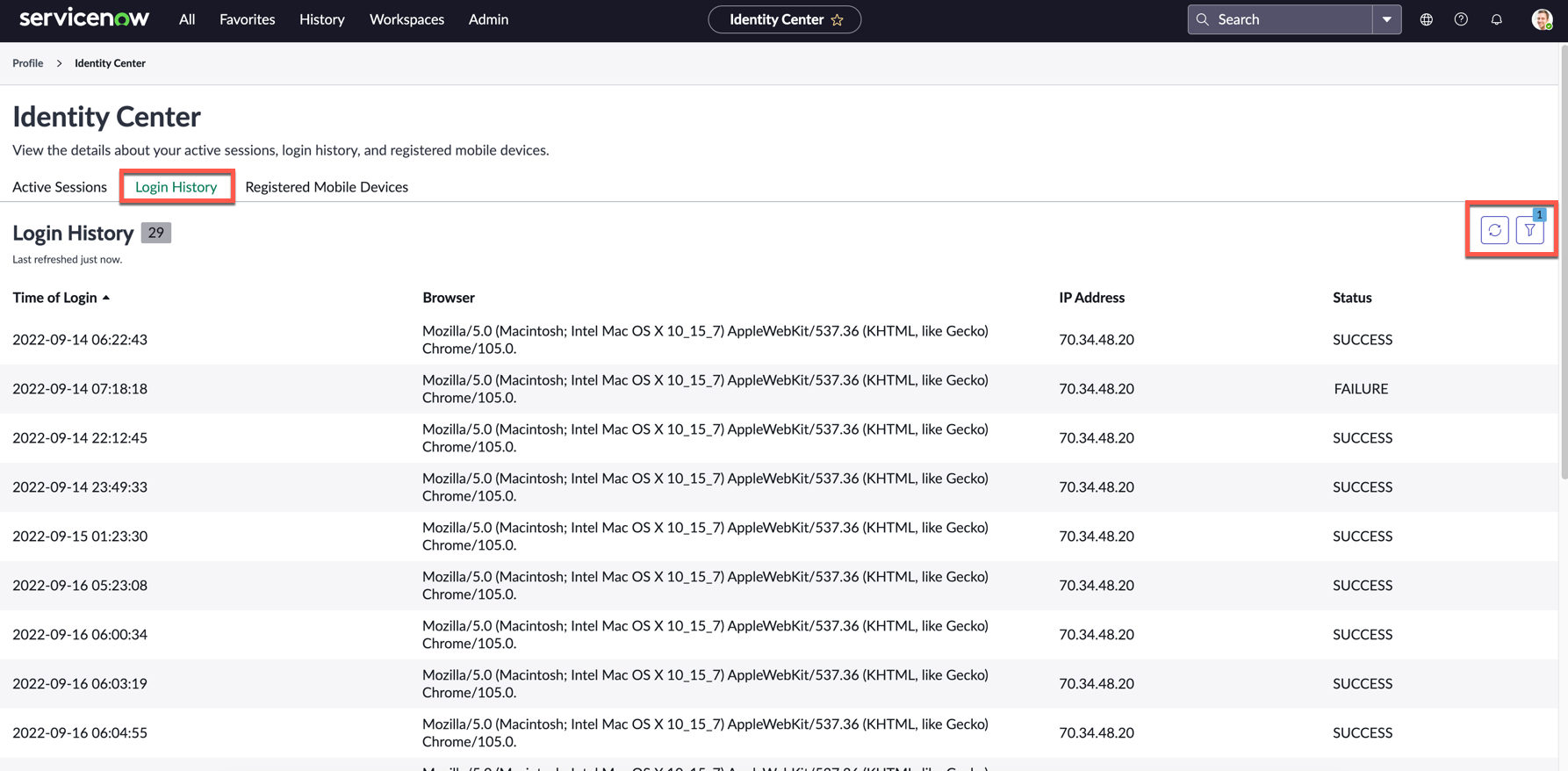 Détails de l’historique de connexion