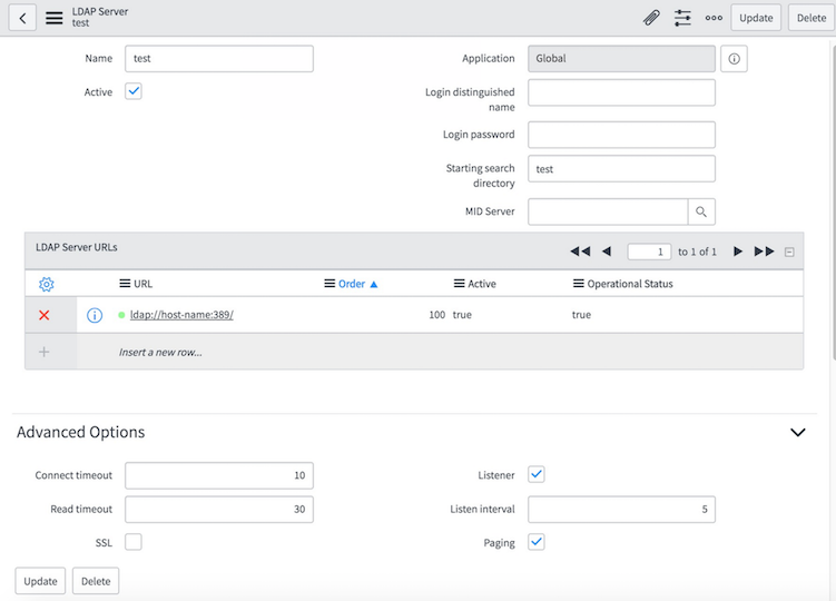 Formulaire du serveur LDAP