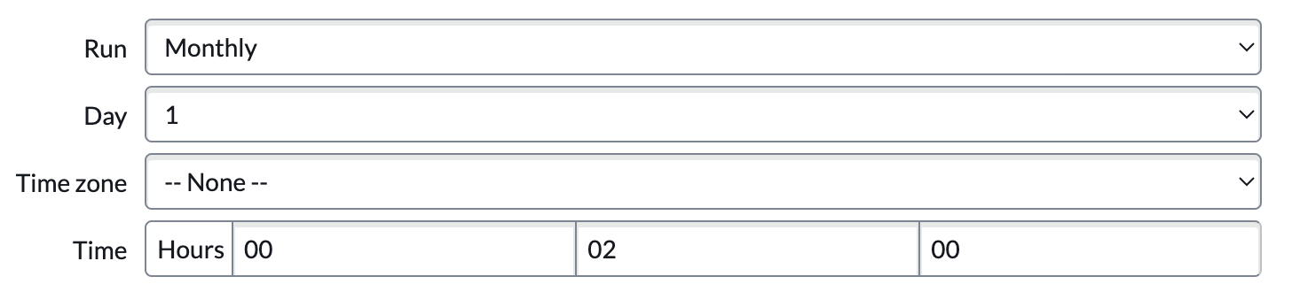 Champs utilisés pour configurer le calendrier de calcul de conformité