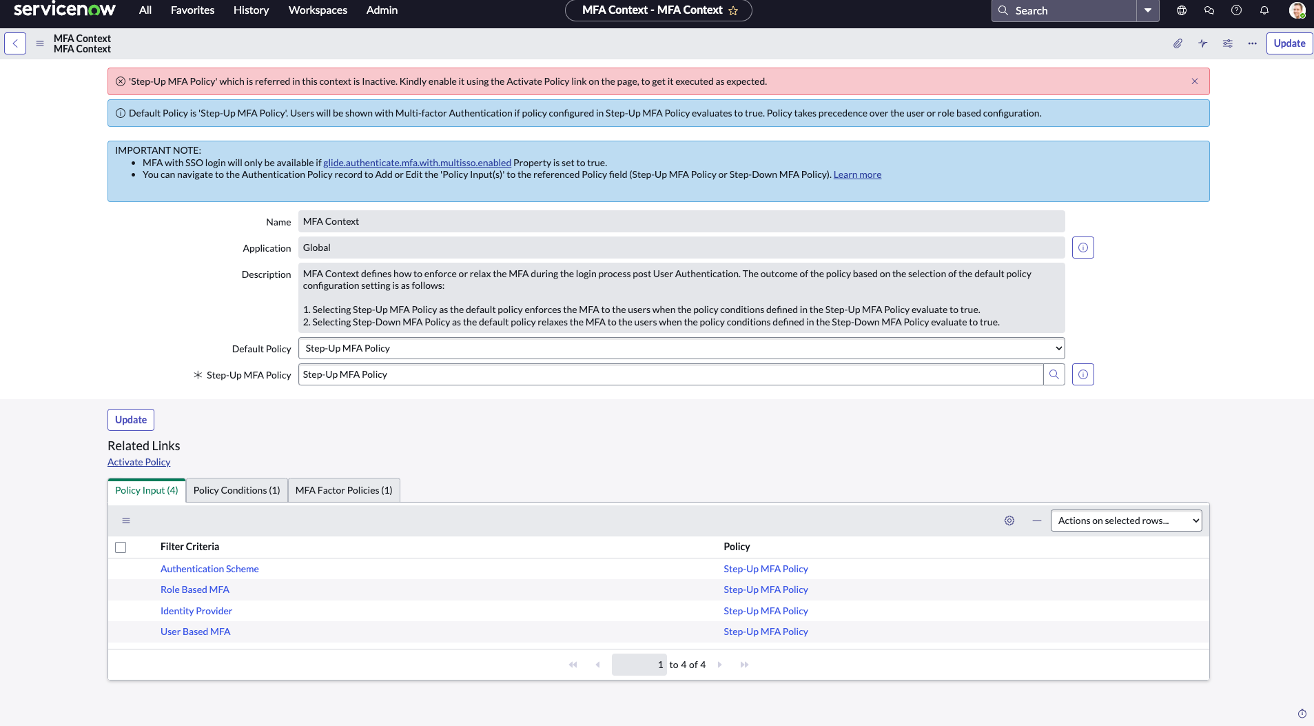 Enregistrement du contexte de politique de MFA