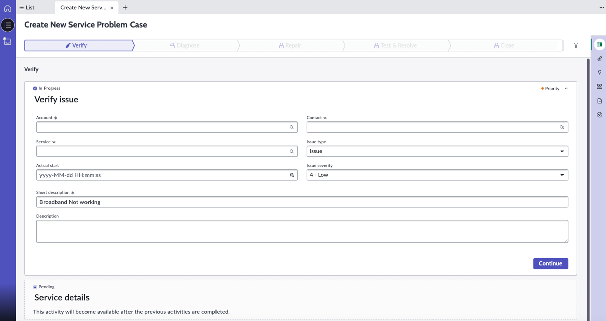 Create new service problem case.