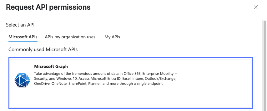 Boîte de dialogue Demander les autorisations API dans l’affichage Microsoft Graph de la vignette