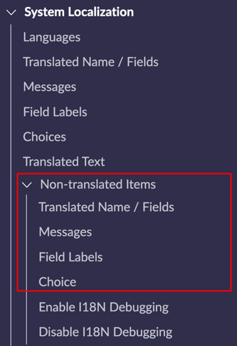 Filtrez le navigateur affichant les éléments non traduits par table de traduction.