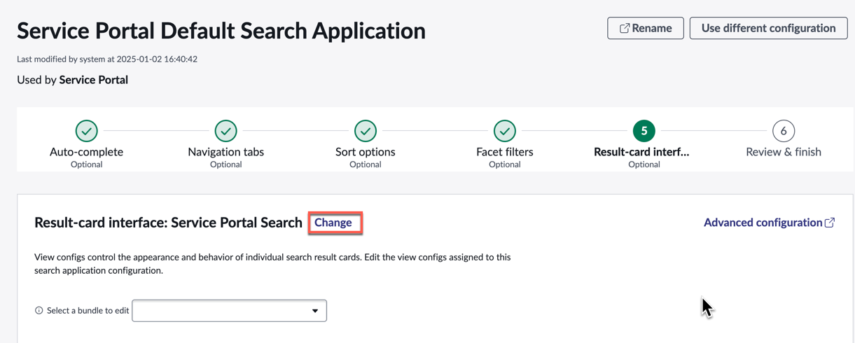 Interface de carte de résultat de l’application de recherche dans le Recherche IA Console d’administration dans laquelle vous pouvez modifier la définition EVAM si nécessaire.