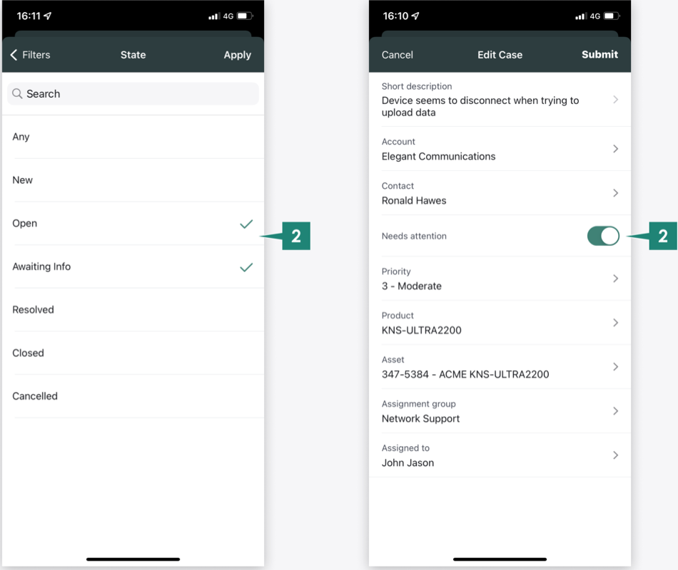 iOS のモーダル内でテーマの色が適用される場所の図。