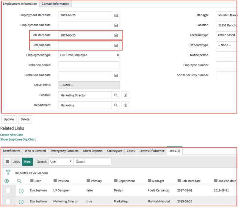 HR profile record with multiple job records.