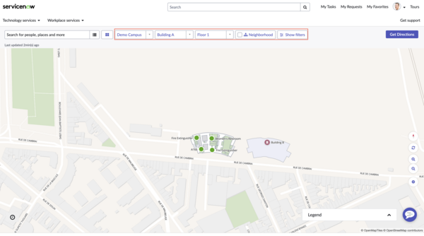 Location Directory home page displaying selected campus, building