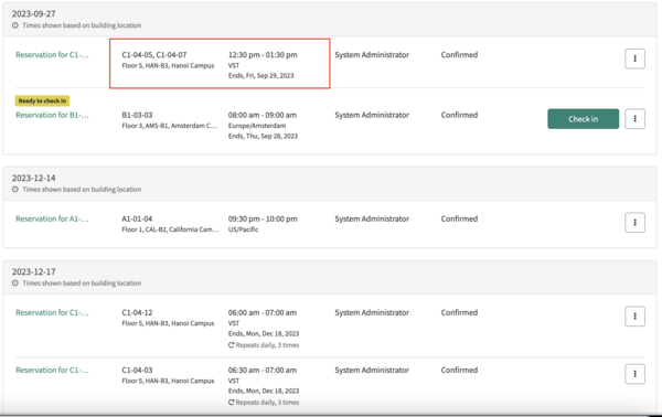 Reservation summary page.