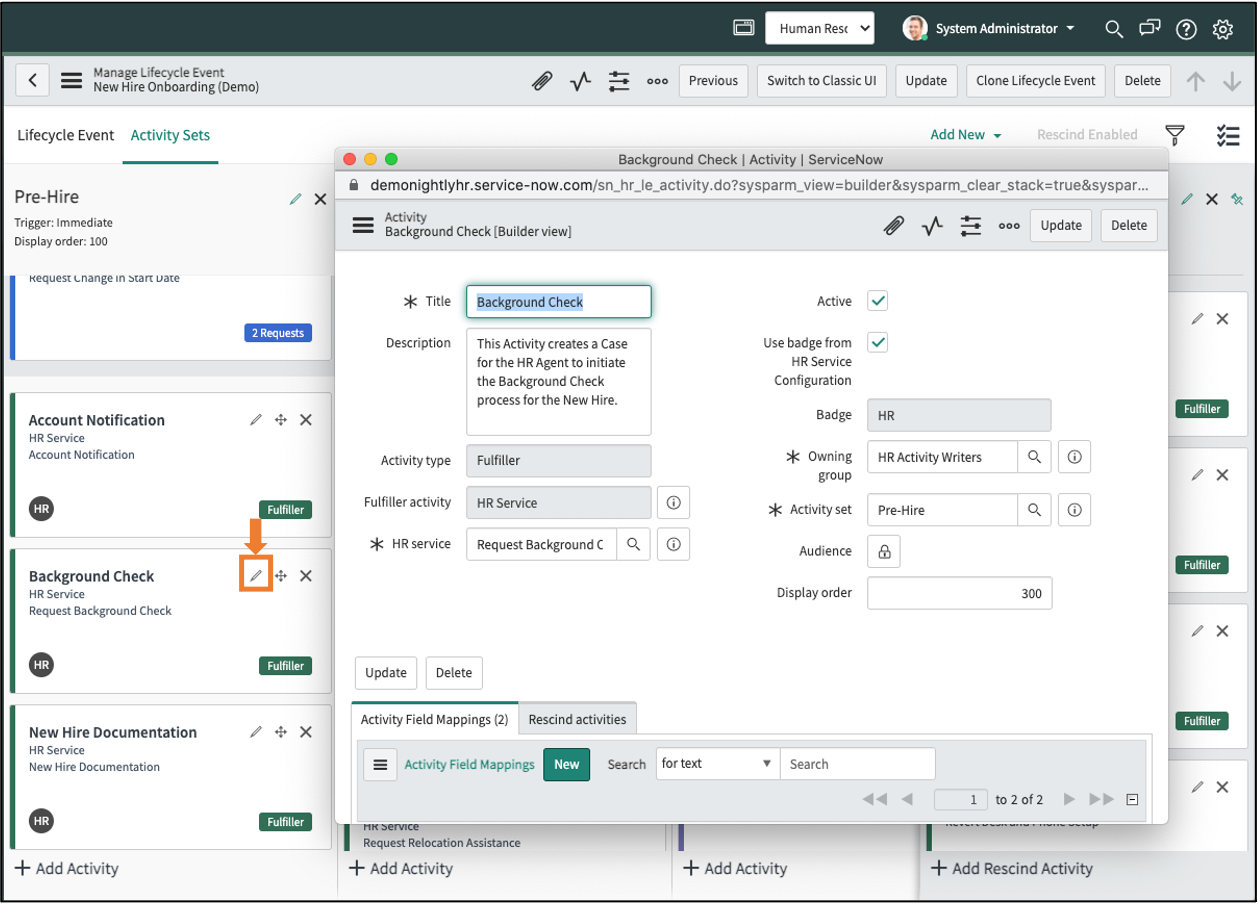 Lifecycle event - Edit activity