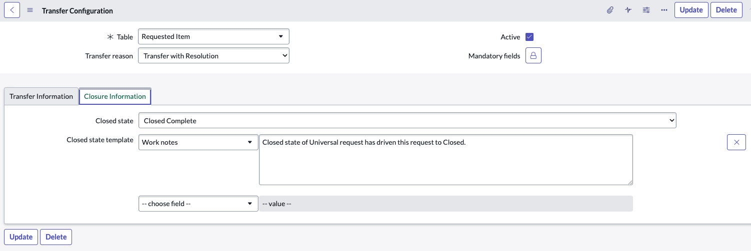 Transfer configuration form