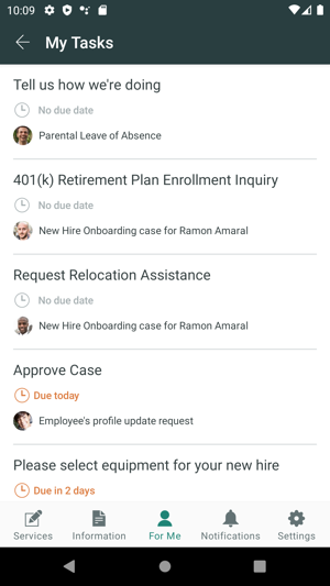 View HR tasks on the app