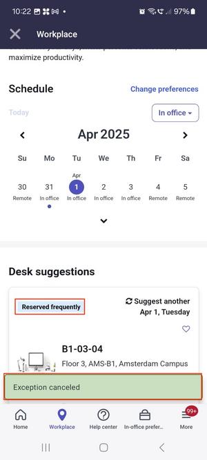 Exception canceled message when you revert back your presence information.
