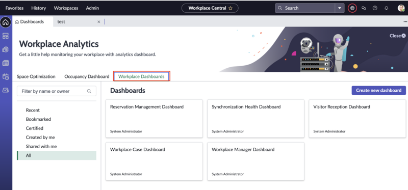 Workplace Dashboards in Workplace Central.