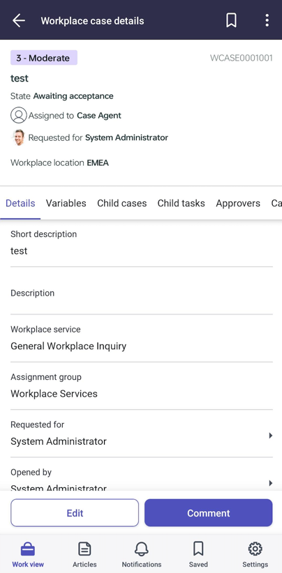 Workplace Agent for mobile - Case details page.