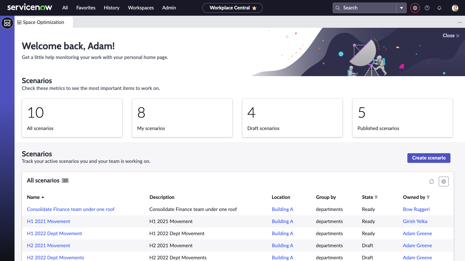 Workplace Central - landing page.