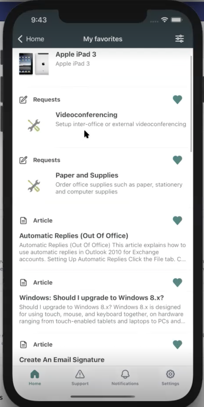 Displays the list of all your favorites on mobile app