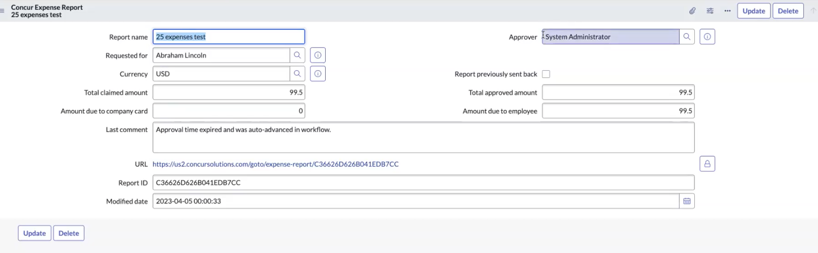 Sample expense report