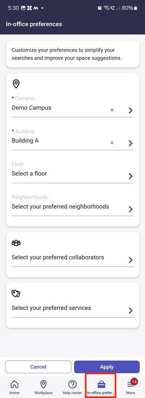 Set your in-office preferences.