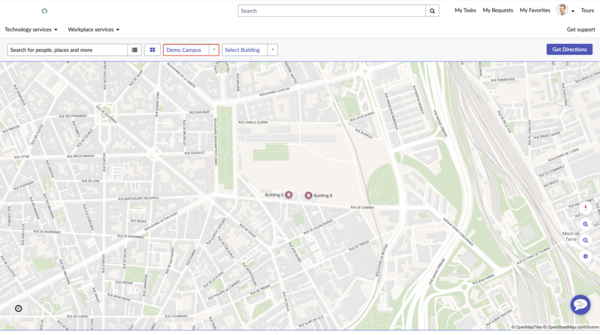 Map view showing selected campus tab.