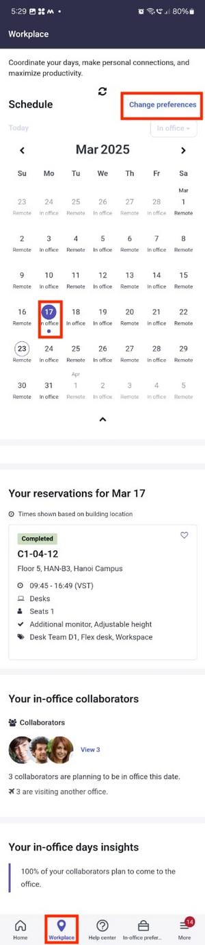 Reserved days in the calendar are indicated with a dot.