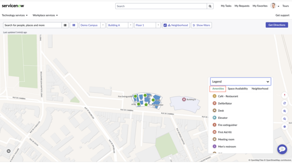 Map legends for Amenities or space types on the map.