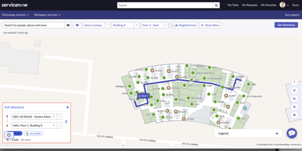 Map with pathway for wayfinding to a floor within the same building.