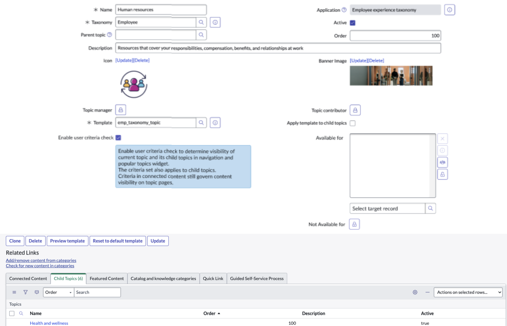 Associating topic to the related tabs