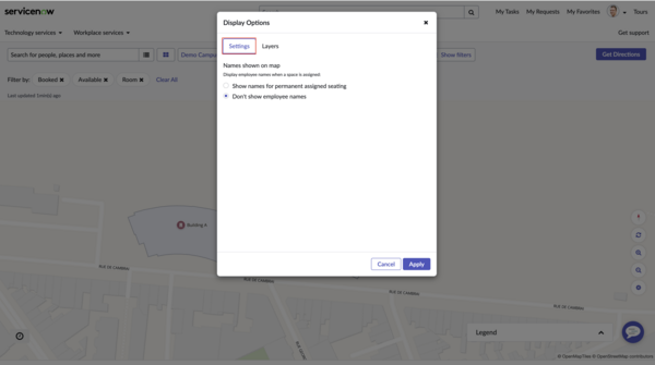 Map settings display options.
