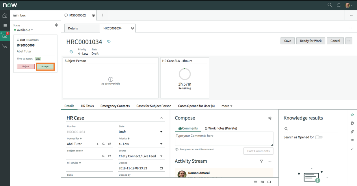HR Agent Workspace - Chat accept