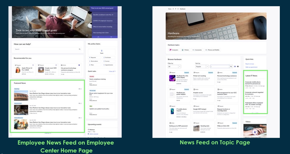 News experience on Employee Center Pro.