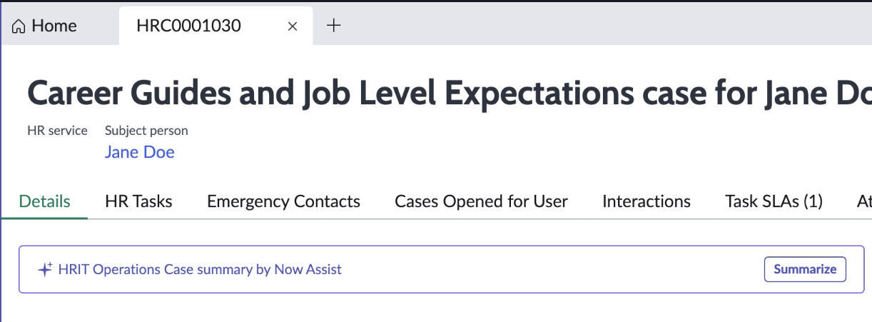 Summarize option that appears at the top of the case in Workspace.