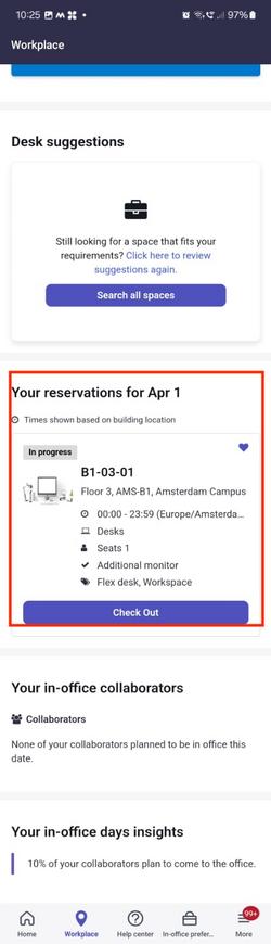Reservation checkout button.