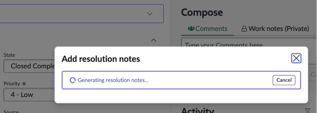 Add resolution notes window that appears when the state of the case is changed to Closed Complete.