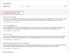 The knowledge base search widget shows a number of articles on the View as page.